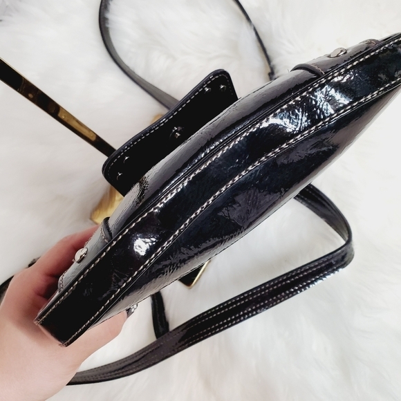 Victoria Roberts Black Patent PVC Leather Crossbody Bag Purse - Picture 8 of 12